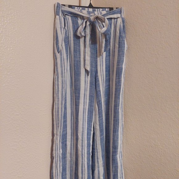 FRANCESCA'S blue & white striped palazzo pants - Picture 1 of 4